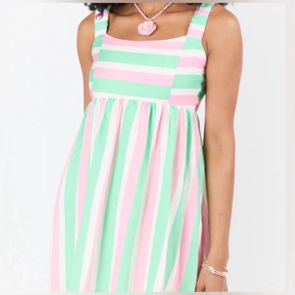 Pink Lily All My Life Pink and Green Striped Mini Dress